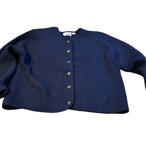 Tally Ho Women’s Boiled‎ 100% Wool navy blue Sweater Jacket XL